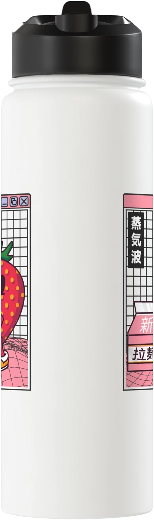 Strawberry Milk Carton Kawaii Grid Vaporwave Aesthetic Anime Stainless Steel Insulated Water Bottle