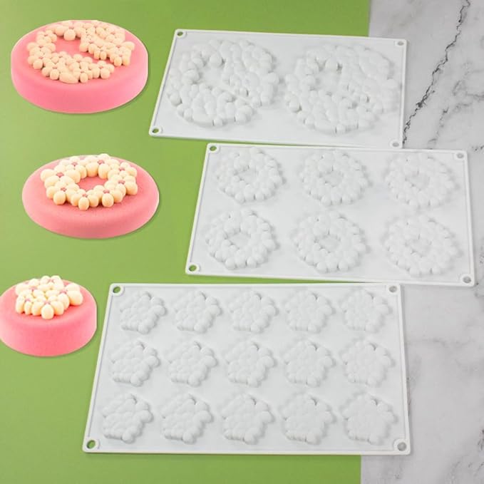 6-Cavity Flower Shape 3D Silicone Mold for Baking Cakes Mousse Dessert Pastry Mold Cake Decoration Cheesecake Ice Cream Mould (Cloud Flower M_11.84 X7 X0.32 inch)