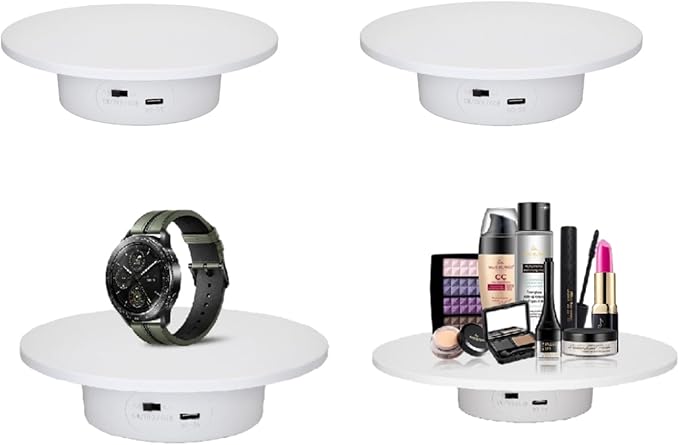 Motorized Rotating Display Stand 7.87 in 360 Degree Electric Rotating Turntable for Photography Products, Jewelry, 3D Model Rechargeable and Plug in Cup Display Turner
