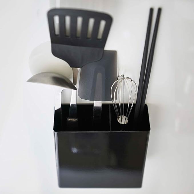 Yamazaki 5147 Magnetic Kitchen Tool Stand, Black, Approx. W 5.3 x D 2.0 x H 5.5 inches (13.5 x 5 x 14 cm), Tower, Floating Storage, Easy Installation