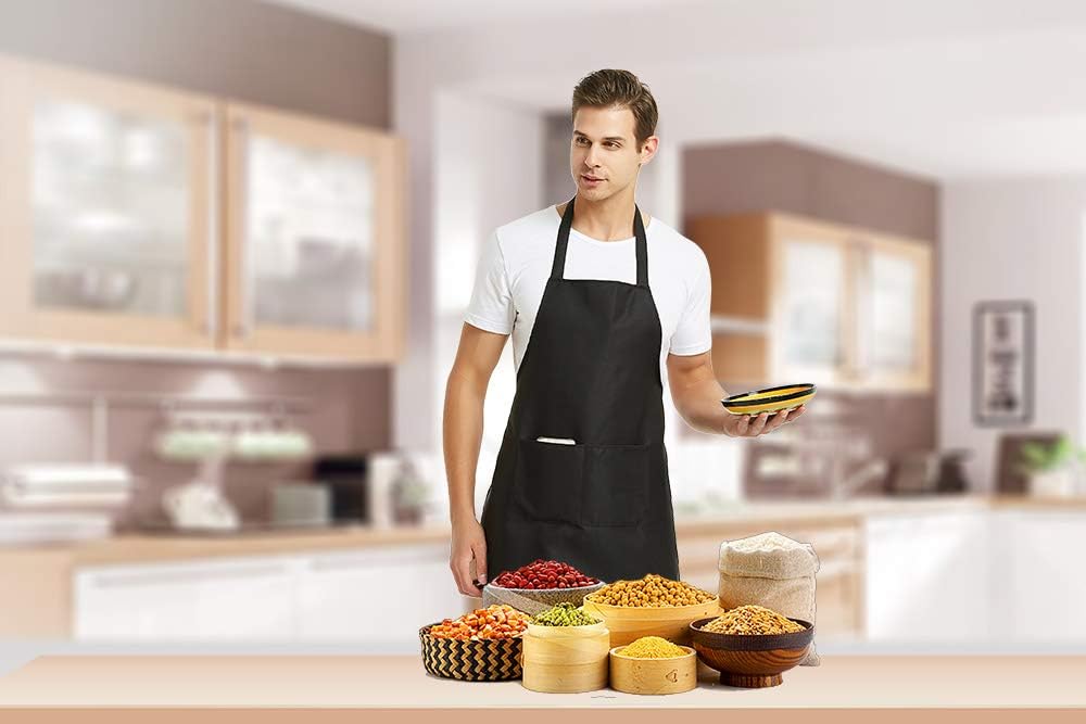 DUSKCOVE 12 Pack Plain Bib Aprons with 2 Pockets - Yellow Unisex Commercial Apron Bulk for Kitchen Cooking Restaurant BBQ Painting Crafting