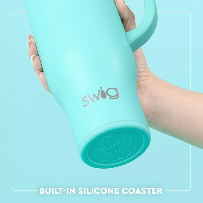 Swig Life 30oz Mega Mug, 30oz Tumbler with Handle and Straw, Large Insulated Tumblers, Cup Holder Friendly Travel Mug, Stainless Steel 30 oz Tumbler, Reusable Insulated Water Bottle (Lucky Leopard)