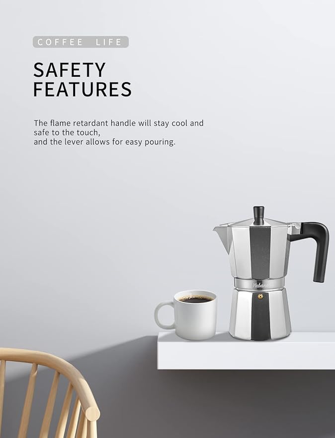 Yabano Stovetop Espresso Maker, 3 Cups Moka Coffee Pot Italian Espresso for Gas or Electric Ceramic Stovetop, Italian Coffee maker for Cappuccino or Latte