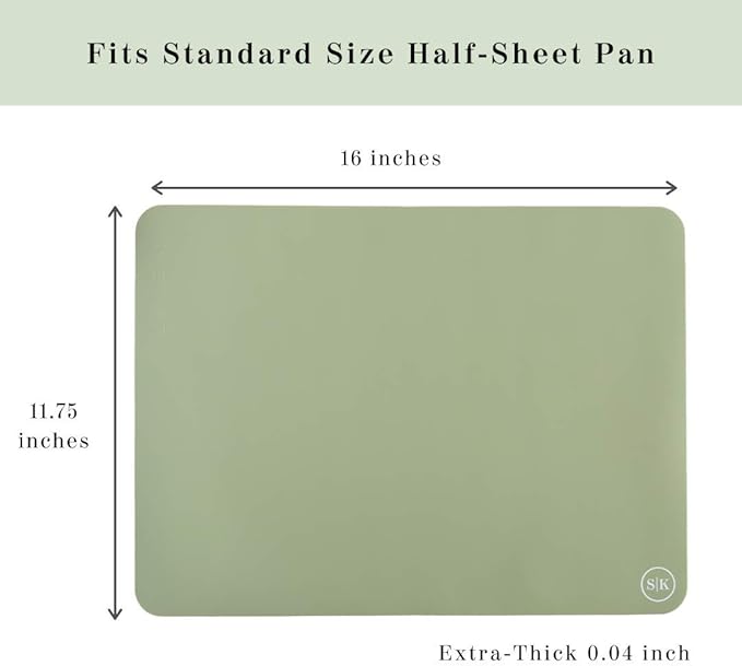 The Silicone Kitchen Silicone Oven Baking Mats BPA Free, Extra Thick, Half Sheet 16 in by 11.75 in, Set of 2, Green and Gray