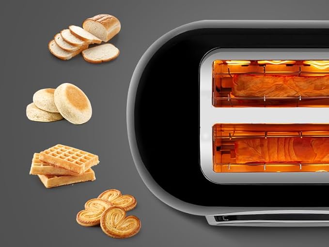 Roter Mond 2 Slice Toaster Smart Touch Screen, Retro Stainless Steel Bread Toaster with Digital Timer, Sleep Mode, Bagel, Cancel, and Defrost Functions, 6 Bread Types and Shade Settings, Black
