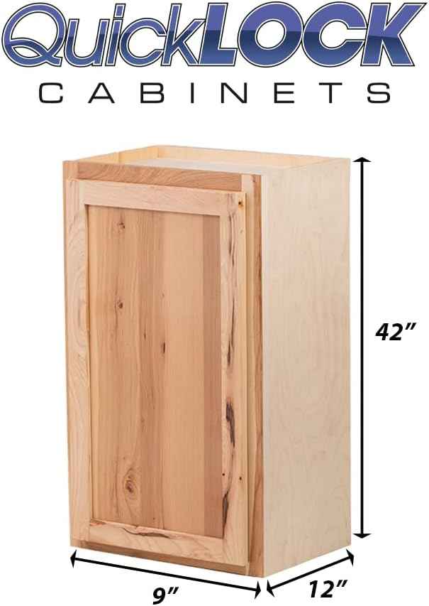 Quicklock RTA (Ready-to-Assemble) 42" Tall Wall Kitchen Cabinets - Shaker Style | 100% Hardwood | Made in America | Soft Close Hardware (Rustic Hickory, 12" D x 9" W x 42" H)