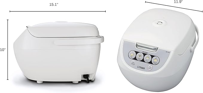 Tiger JBV-A18U-W 10-Cup (Uncooked) Micom Rice Cooker with Food Steamer & Slow Cooker, White