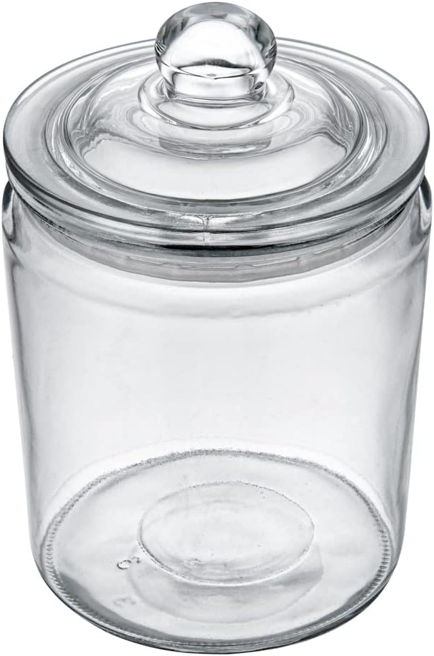 Restaurantware Vetri 0.5 Gallon Glass Storage Jar 1 Dishwashable Glass Cookie Jar - Airtight Seal Wide Opening Clear Glass Candy Jar Knob Handle Lid For Kitchen Laundry Or Storage