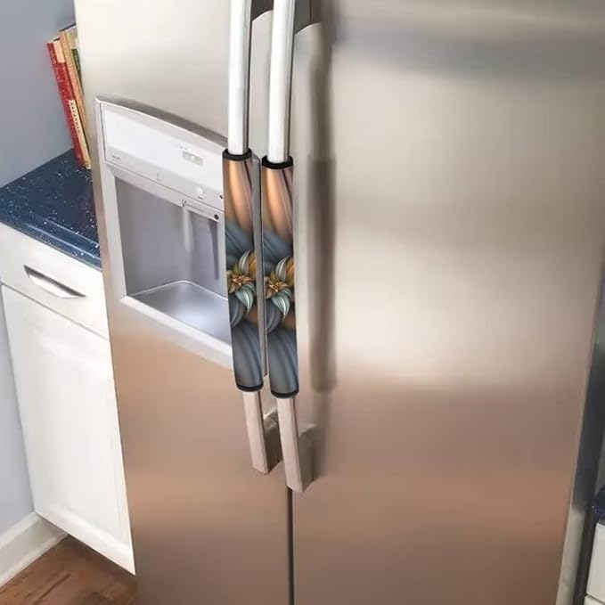Brown Flower Refrigerator Door Handle Covers Set of 6, Antiskid Protector for Fridge Oven Dishwasher Keep Your Kitchen Appliance Clean from Smudges, Food Stains