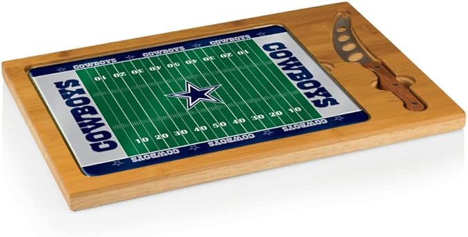 PICNIC TIME NFL Football Field Icon Glass Top Cutting Board & Knife Set, (Parawood & Bamboo)
