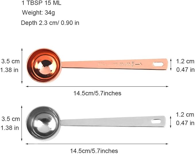 Rose Gold Coffee Scoops,Coffee Scoop for Ground Coffee, 1 PC 15 ML (1 TPSP) 304 Stainless Steel Spoons 1 Tablespoon Long Handle Tablespoon Fits Container for Ground