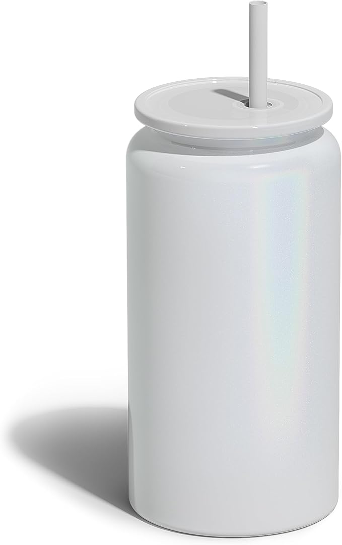 16oz Stainless Steel Cups with Lids and Straws, Sublimation Tumbler, White (Shiny Polished Finish, Sublimatable)