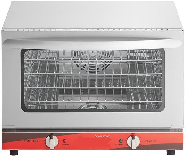 Half Size Commercial Countertop Convection Oven, 1.5 Cu Ft Capacity, Stainless Steel, 4 Wire Shelves, 1600W Electric, 150-500°F Temperature Range, 23x22.5x16.5 Inch