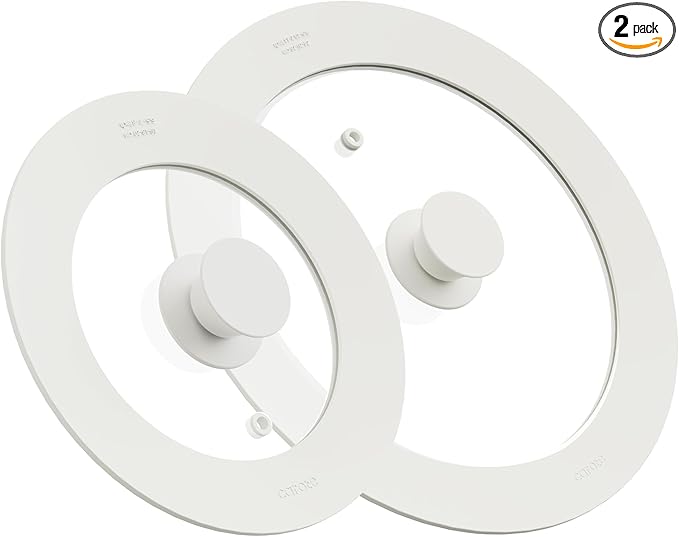 CAROTE 2 PCS Universal Silicone Lid for Pots, Pans and Skillets, Pot Lid fit 6", 7" 8" & 9.5", 10", 11" Diameter Cookware, Pan Cover With Heat Resistant Silicone Rim and Tempered Glass, White