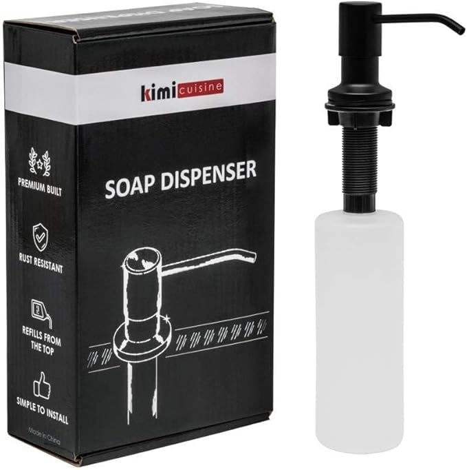 Soap Dispenser for Kitchen Sink (Black Matte), Built in Soap Dispenser, Stainless Steel Pump Replacement