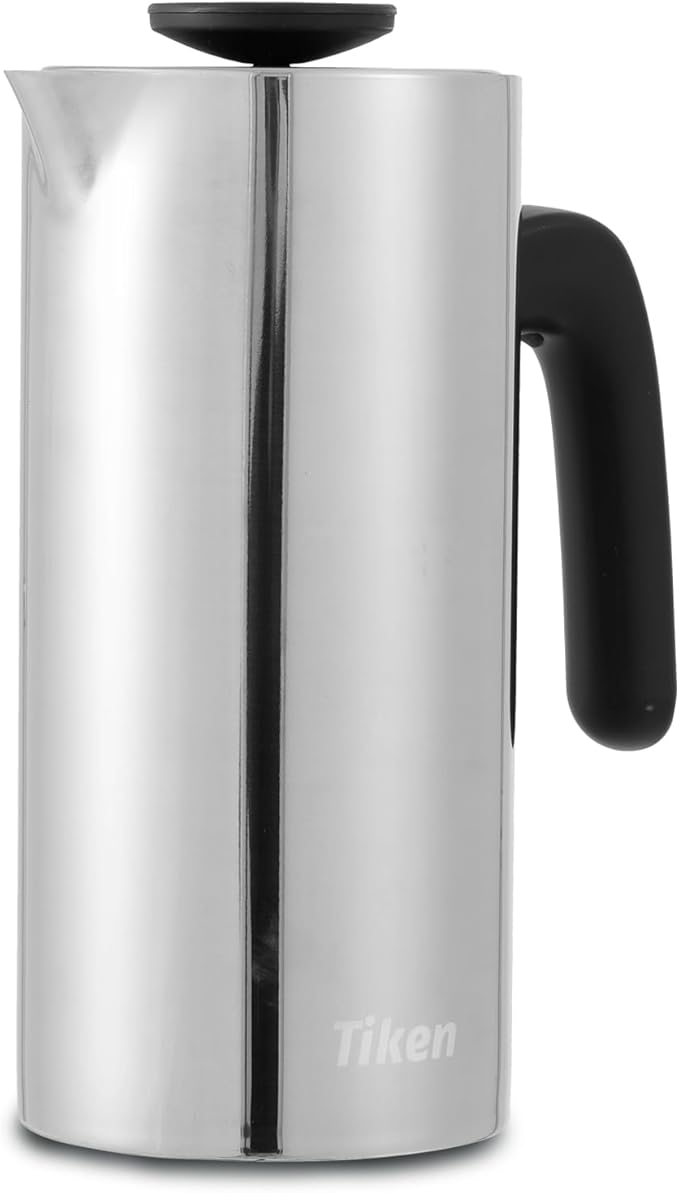 Tiken 34 Oz (1 L) Stainless Steel Thermal Coffee Carafe and French Press Coffee Maker, Silver
