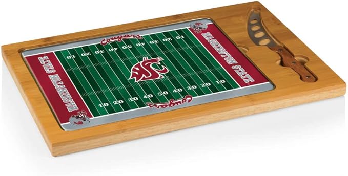 PICNIC TIME NCAA Icon Glass Top Cutting Board & Knife Set, Cheese Boards Charcuterie Boards, Serving Platter, (Parawood & Bamboo)