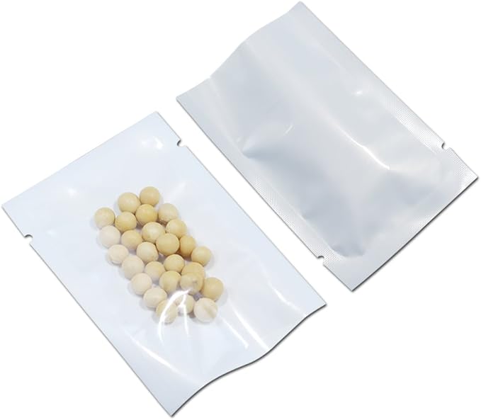 PABCK 300 Pack 3.9x5.9 inch (Usable Size 3.5x5.7 inch) White Clear Front Open Top 2.8mil Plastic Vacuum Pouch Heat Sealable Bags for Food Storage Packets Mini Sample with Tear Notches