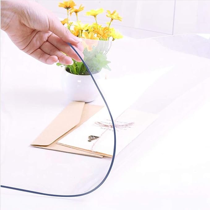 NECAUX Custom 20 x 59 Inch Clear Table Cover Protector, 1.5mm Thick Plastic Waterproof Heavy Duty Table Pad Desk Mat Desk Protector for Coffee Table, Writing Desk, Sofa Table, Media Stand, Countertop