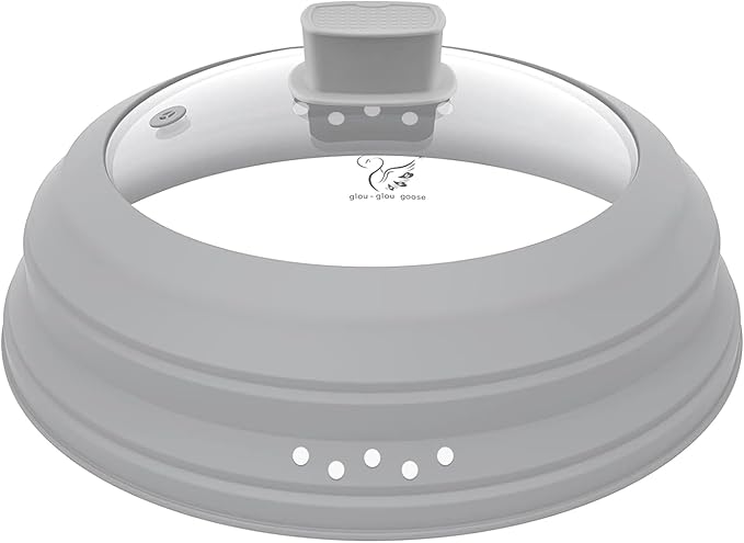 Microwave Splatter Cover Glass Cover Guard Lid with Collapsible Silicone for Food Pot Plate Cover 10.8 inch Light Grey