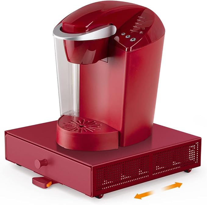 Goldlion K Cup Holder Sliding Tray Pull out Coffee Pod Organizer Rolling K Cup Organization Storage Drawer Countertop Maker Stand Rack Capsules Compatible with Keurig Accessories, Red
