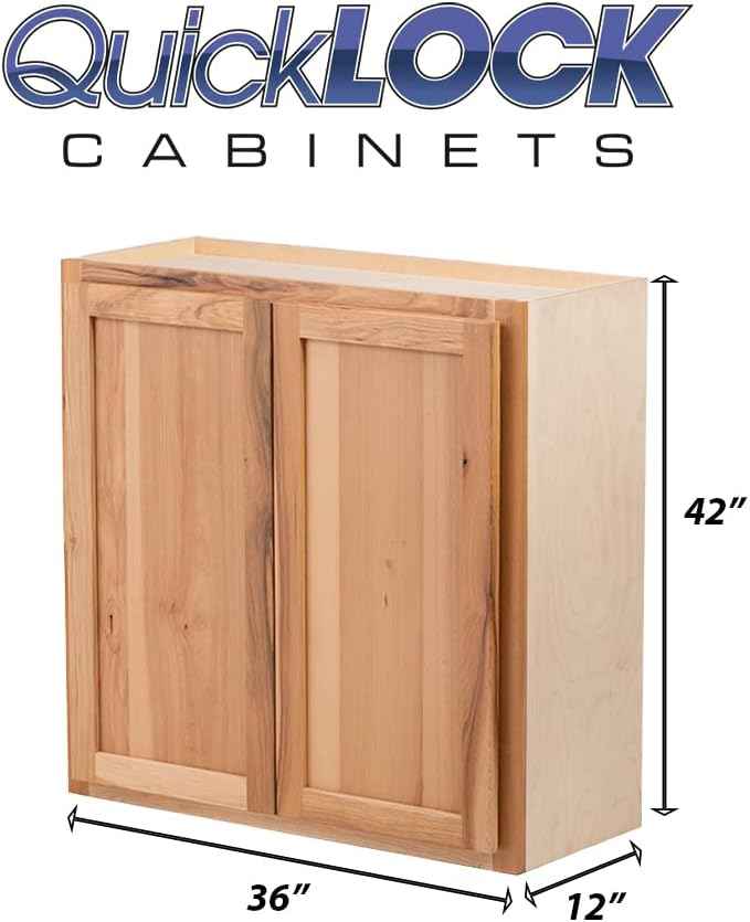 Quicklock RTA (Ready-to-Assemble) 42" Tall Wall Kitchen Cabinets - Shaker Style | 100% Hardwood | Made in America | Soft Close Hardware (Rustic Hickory, 12" D x 36" W x 24" H)