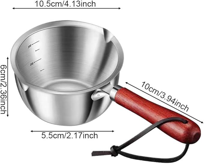 Butter Warmer Pot, Small Cast Iron Basting Pot With Wooden Handle Stainless Steel Multi Purpose Cooking Pot for Milk, Coffee(300mL)