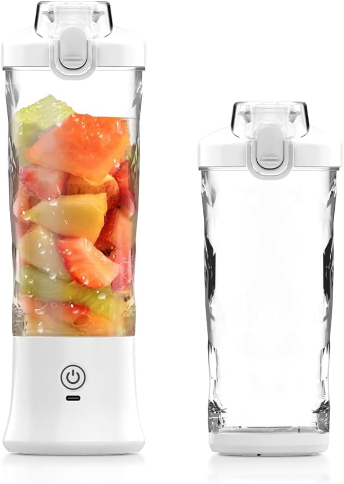 Portable Blender, Personal Blender for Shakes and Smoothies USB Rechargeable, Mini Juicer Cup with 6 Blades and Lid, Self Cleaning 23oz Single Serve Blenders for Travel, Home, Office, Camping