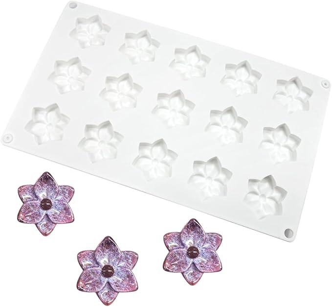 Silicone Cookie Chocolate Mold, 15-Cavity Flower Silicone Baking Mold for Oreo, Candy, Chocolate, Cookies, Mini Cakes and Jelly, Dishwasher Safe Non-Stick Food Grade Silicone Molds (C_ Flower)