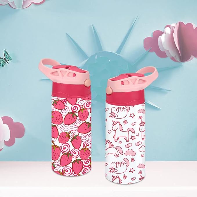 Kids Sublimation Tumbler,12oz Sublimation Water Bottle Blanks,Straight Stainless Steel Todder Sippy Cup,2PACK Double Wall Insulated Sippy Tumbler with Handle,Shrink Films,Leak Proof