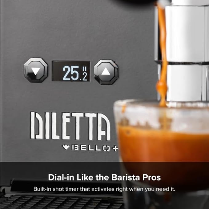 Diletta Bello+ Espresso Machine (Black) Bundle w/Rocket Espresso Giannino Espresso Grinder (Black/Wood)