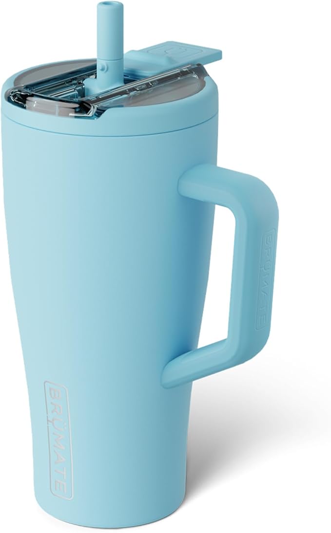 BrüMate Era Flip 30oz Tumbler with 100% Leakproof Covered Straw Lid | Hygienic Covered Straw | Insulated Stainless Steel Water Bottle with Handle | Cup Holder Friendly | BPA-Free (Glacier)