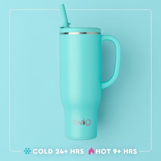 Swig Life 30oz Mega Mug, 30oz Tumbler with Handle and Straw, Large Insulated Tumblers, Cup Holder Friendly Travel Mug, Stainless Steel 30 oz Tumbler, Reusable Insulated Water Bottle (Lucky Leopard)