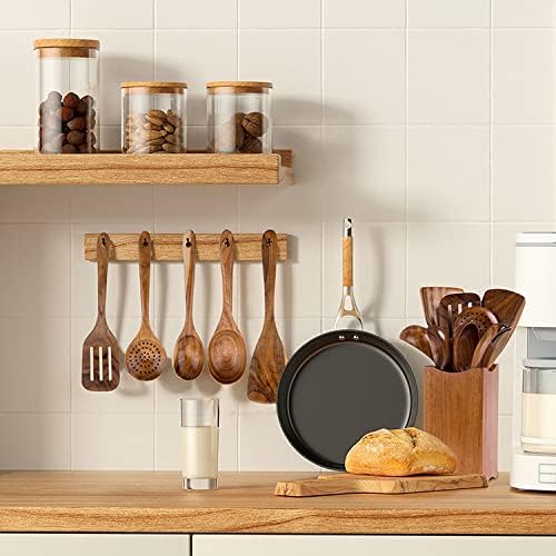 Premium 8-Piece Teak Wood Cooking Utensil Set - Heat Resistant, Lightweight & Sturdy Wooden Spoons for Non-Stick Cookware - Ideal for Cooking, Stirring & Serving