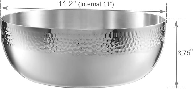 Brightalk 150oz Stainless Steel Hammered Salad Bowl, Large Fruit Popcorn Serving Bowl