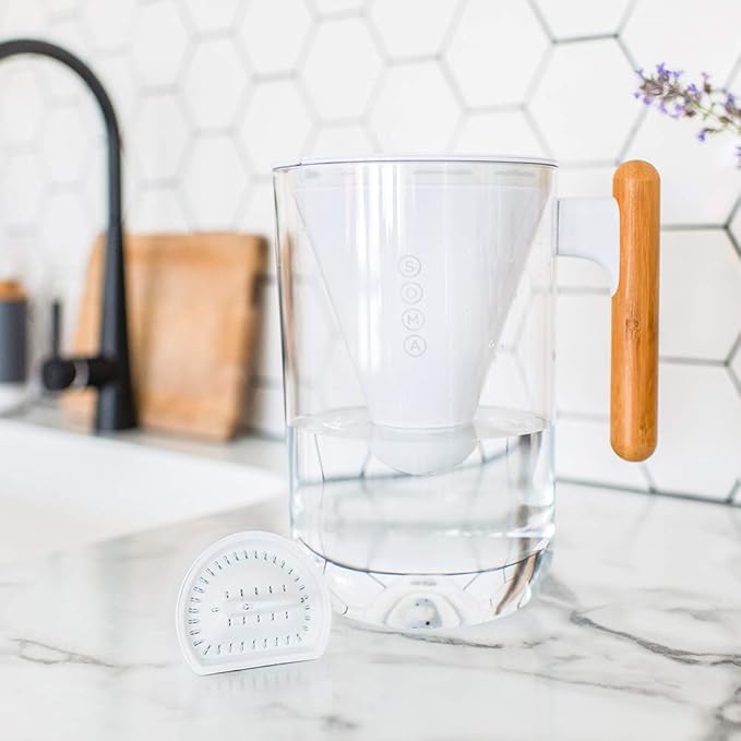 Soma by Full Circle 10-Cup Water Filter Pitcher - Beautiful Water Dispenser with Sustainable Bamboo Handle, Coconut Shell Activated Carbon Filter
