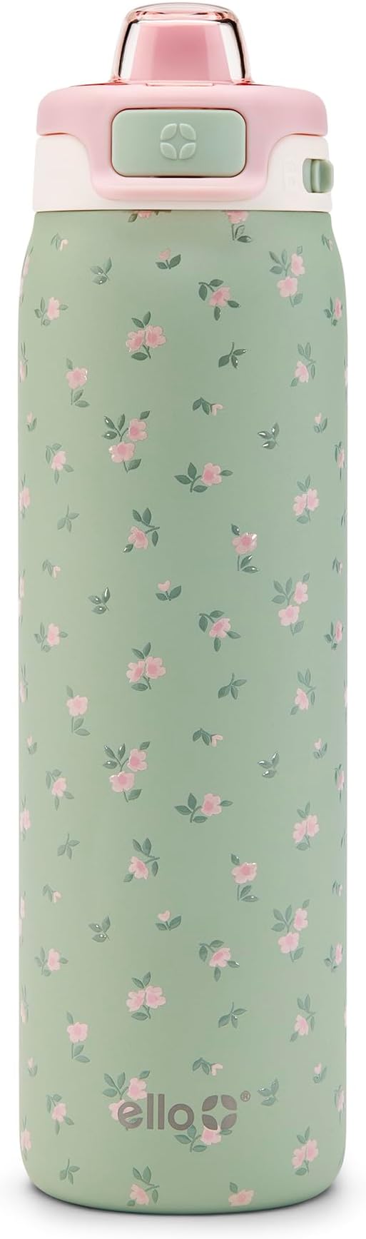 Ello Pop & Fill 22oz Stainless Steel Water Bottle with QuickFill Technology, Double Walled and Vacuum Insulated Metal, Leak Proof Locking Lid, Straw and Chug, Reusable, BPA Free, Full Bloom