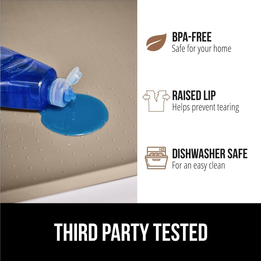 GORILLA GRIP Waterproof Silicone Under Sink Mat with Raised Lip for Kitchen and Bathroom, 28 x 22 in, Cabinet Shelf Liner Stay in Place Mats Dishwasher Safe Drawer Liner, Organizer Tray, Beige