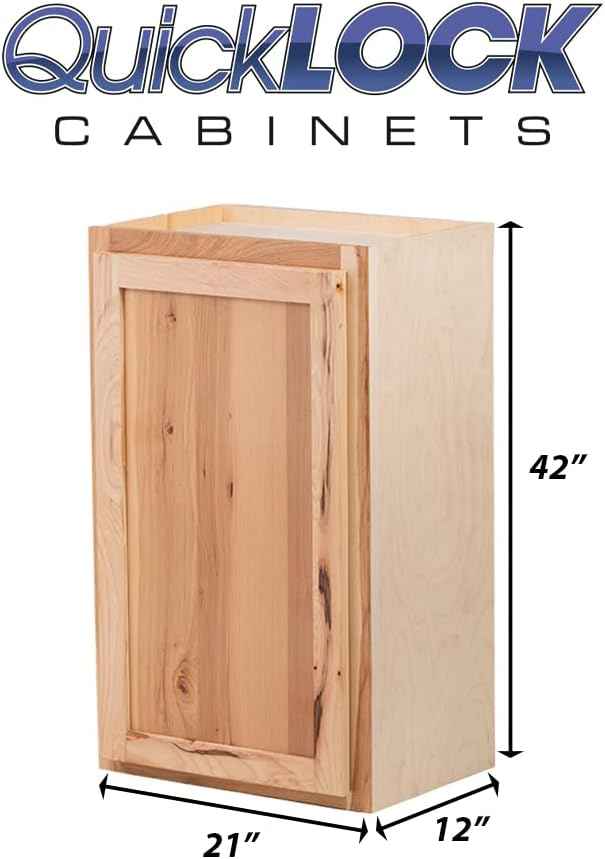 Quicklock RTA (Ready-to-Assemble) 42" Tall Wall Kitchen Cabinets - Shaker Style | 100% Hardwood | Made in America | Soft Close Hardware (Rustic Hickory, 12" D x 21" W x 42" H)