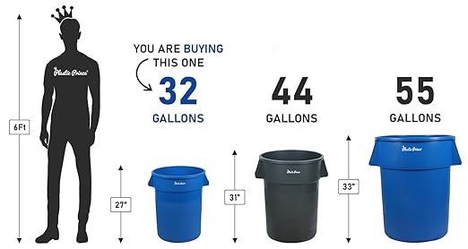 PLASTIC PRINCE 32 Gallon Round Trash Can Container with Lid Blue Plastic Commercial Garbage Bin for Home Garage Restaurants Warehouses