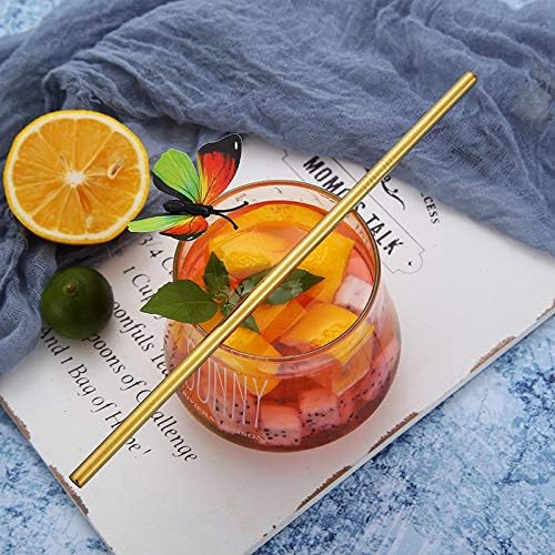 Reusable Gold Metal Straws 100Pack in Bulk Order. 8.5inch Long Stainless Steel Straight Straws.NiceCaTeLe 215mm Drinking Straws for Yeti Trail Tumblers (8.5" Long, Gold-100pcs Straight)