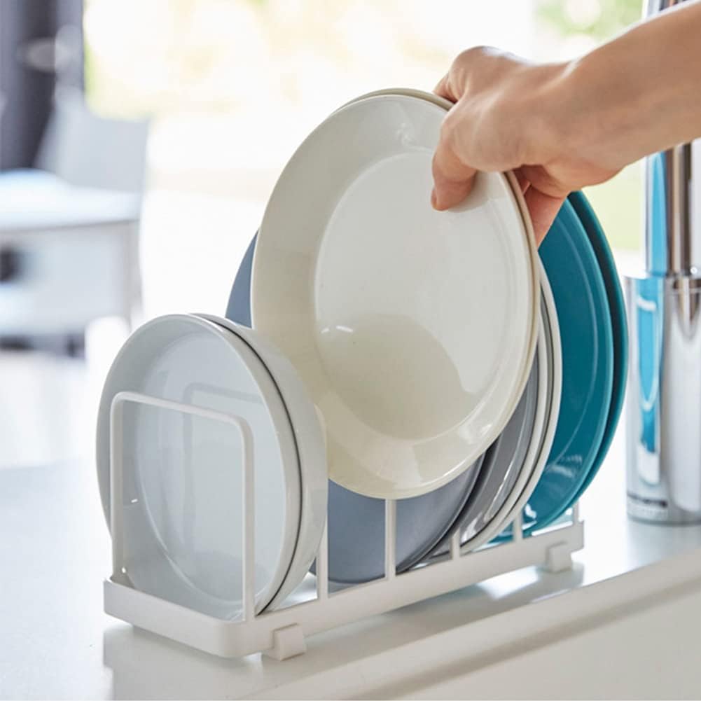 Plate Home Accented Storage Rack, Plate Holders Organizer, Metal Dish Storage Dying Display Rack for Cabinet, Counter and Cupboard, White
