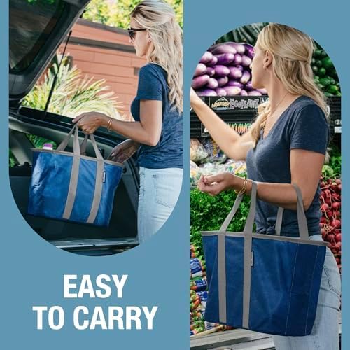 CleverMade EcoBasket Reusable Grocery Tote - 30L - Pack of 1 - Gray Black - Collapsible Storage Shopping Organizer - Heavy Duty Utility Bag Home