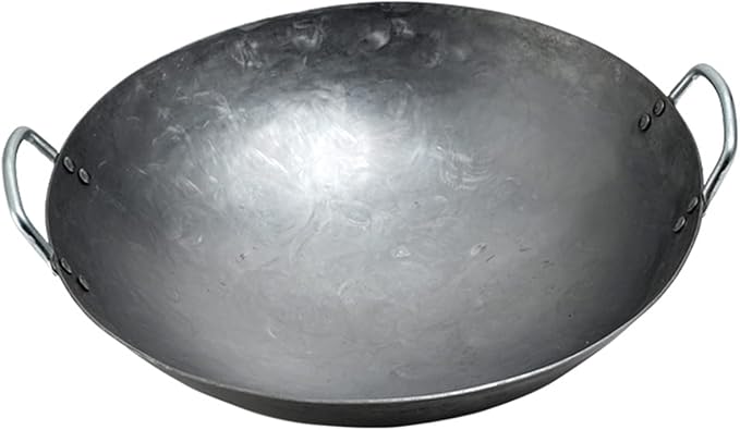 Wok Pfanne Traditioneller Handgehämmerter Wok Aus Refined Iron Mit Two Handles，1,8 MM Dick Wok (Rundboden) (Size : 36cm/14.1in)