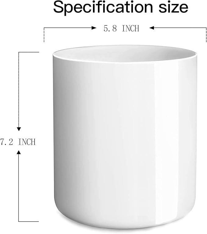 White Large Utensil Holder for Kitchen Counter, High 7.2” Glossy Ceramic Utensils Crock for Countertop, Spatula Cooking Utensil Holder Easy to Clean for Farmhouse 7.2×5.8 INCH