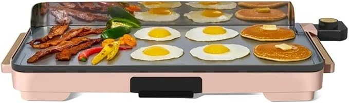 Electric Griddle 12x22 Inch with Backsplash, Nonstick Cooking Surface, Adjustable Temperature Control (Rose)