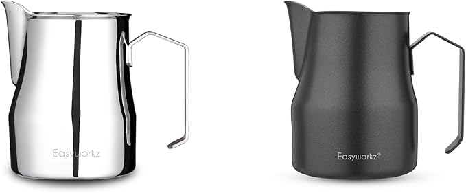 Easyworkz Espresso Steaming Pitcher Stainless Steel 12 oz Latte Art Cup（Sliver）, Bundled with Easyworkz Espresso Steaming Pitcher Stainless Steel 12 oz Latte Art Cup（Black）
