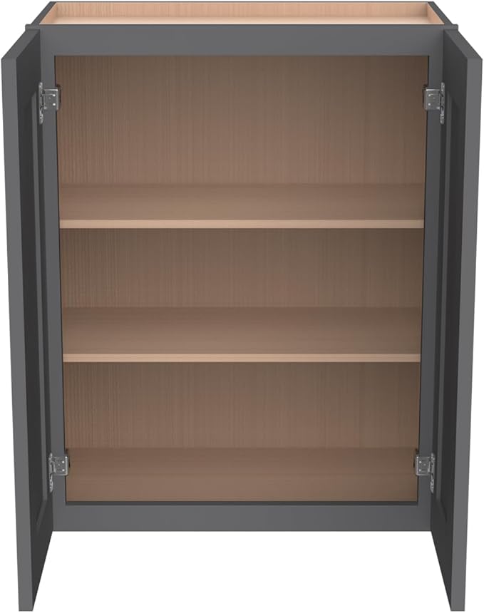 Wall-Mounted Cabinet – Solid Wood Shaker Style Medicine Cabinet with Adjustable Shelves & Soft-Close Doors for Bathroom, Kitchen, and Office Storage (Pebble Gray, 27" W x 12" D x 36" H)