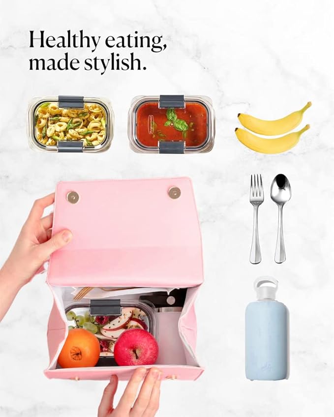 Beauty Gooodies Pink X-Large Lunch Bag for Women, Insulated Lunch Bag, Aesthetic Lunch Boxes and Classy Tote Bag Purse with Strap, Professional Ladies Bags, Chic Lunch Box