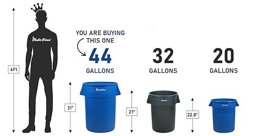 PLASTIC PRINCE 44 Gallon Round Trash Can with Lid Garbage Can Blue Waste Container for Home Garage Restaurants Warehouses